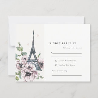 Cartons Réponse Aquarelle vintage Tour Eiffel Mariage Floral