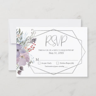 Cartons Réponse Aquarelle violet argent Mariage géométrique Floral