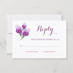 Cartons Réponse Aquarelle violet Calla Lily Monogramme Mariage