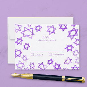Cartons Réponse Aquarelle violet étoile de David Bar Bat mitzvah