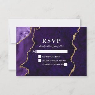 Cartons Réponse Aquarelle violet or marbre Agate Géode Mariage