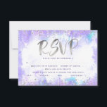 Cartons Réponse Aquarelle violette bat mitzvah en feuille d'argent<br><div class="desc">Soyez fier, réjouissez-vous et présentez cette étape importante de votre Bat mitzvah préféré ! Inclure ce faux feuillet argent brillant, moderne, pointes de parties scintillant et script de typographie contre un arrière - plan d'aquarelle mauve souple, carte d'insertion RSVP personnalisée pour votre événement. Personnalisez le texte personnalisé avec les options...</div>