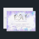 Cartons Réponse Aquarelle violette bat mitzvah en feuille d'argent<br><div class="desc">Soyez fier, réjouissez-vous et présentez cette étape importante de votre Bat mitzvah préféré ! Inclure ce faux feuillet argent brillant, moderne, pointes de parties scintillant et script de typographie contre un arrière - plan d'aquarelle mauve souple, carte d'insertion RSVP personnalisée pour votre événement. Personnalisez le texte personnalisé avec les options...</div>