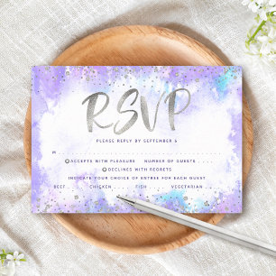 Cartons Réponse Aquarelle violette bat mitzvah en feuille d'argent