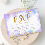 Cartons Réponse Aquarelle violette bat mitzvah en feuille d'or<br><div class="desc">Soyez fier, réjouissez-vous et présentez cette étape importante de votre Bat mitzvah préféré ! Inclure cette fausse feuille et points de parties scintillant brillants, modernes et brillants, contre un arrière - plan d'aquarelle mauve souple, carte d'insertion RSVP personnalisée pour votre événement. Personnalisez le texte personnalisé avec les options "répondre par"...</div>