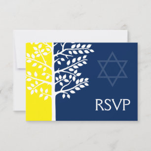 Cartons Réponse Arbre bleu de la Marine Jaune Barre de vie Mitzvah