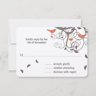 Cartons Réponse Arbre Bois Flotté Tourbillon Oiseaux Amour Mariage