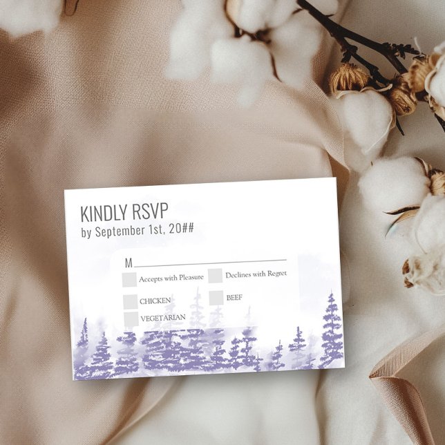 Cartons Réponse Arbre de la Lavande de la forêt d'hiver (Wedding RSVP from my Winter Forest Lavender Wedding Collection)