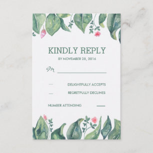 Cartons Réponse Arbre Feuille Rustic Forest Watercolor Wedding RSV