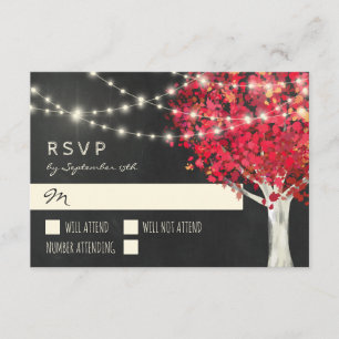 Cartons Réponse Arbre rouge et lumières à cordes Mariage d'automne