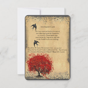 Cartons Réponse Arbre rouge feuille de coeur Oiseaux vintage Maria