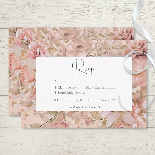 Cartons Réponse Arc de monogramme floral rose romantique (Créateur téléchargé)