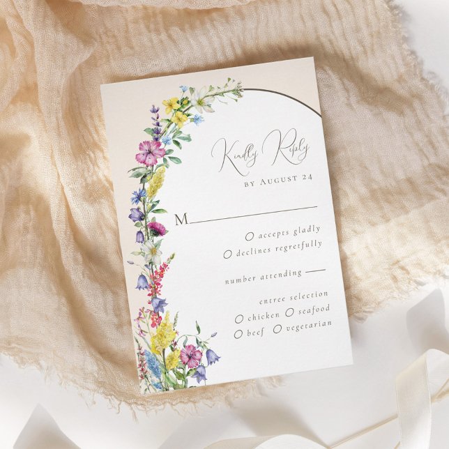 Cartons Réponse Arc Fleur sauvage moderne Rustique Boho Mariage (Créateur téléchargé)