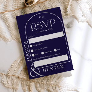 Cartons Réponse Arc moderne de Boho bleu marine mariage