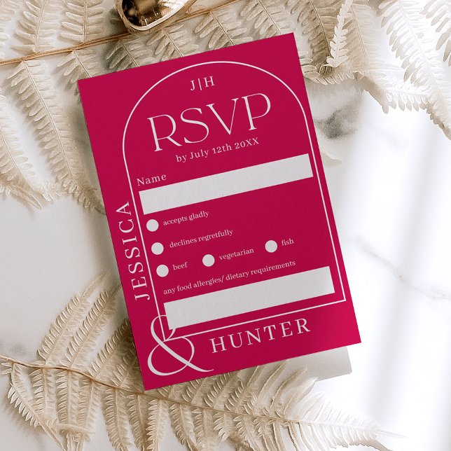 Cartons Réponse Arche boho moderne mariage bold magenta (Créateur téléchargé)