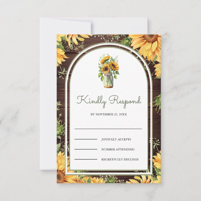 Cartons Réponse Arche de mariage en pot Mason avec tournesols en b (Devant)