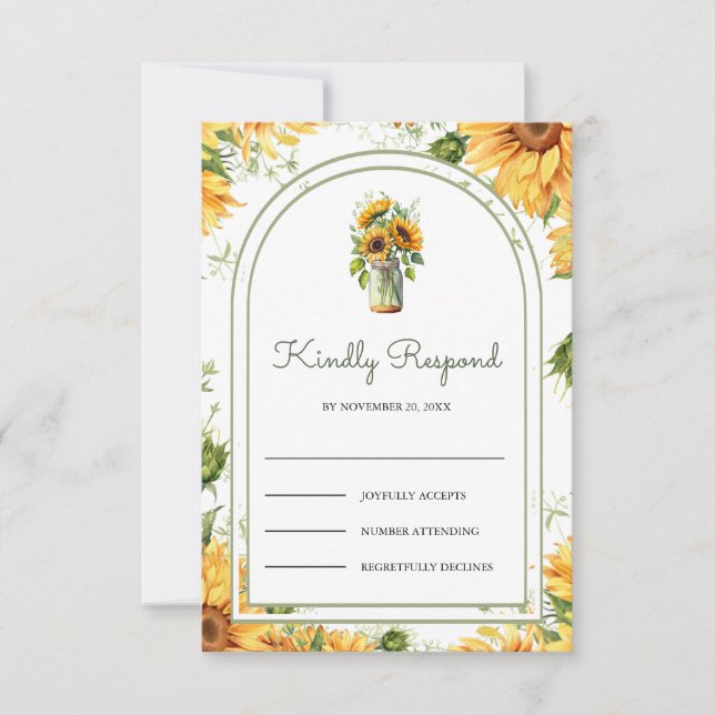 Cartons Réponse Arche de mariage en pot Mason avec tournesols rust (Devant)