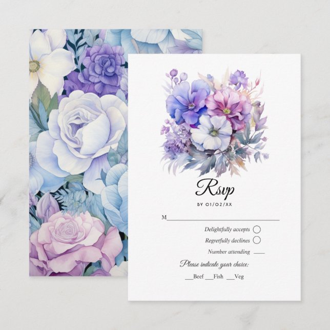 Cartons Réponse Argent, bleu Icy et Mariage floral Lilac (Devant / Derrière)