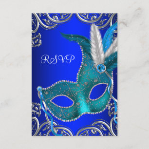 Cartons Réponse Argent Royal et Turquoise Blue Masquerade Party RS