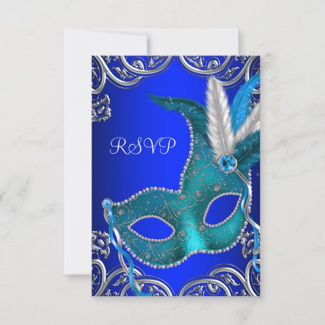 Cartons Réponse Argent Royal et Turquoise Blue Masquerade Party RS (Devant)