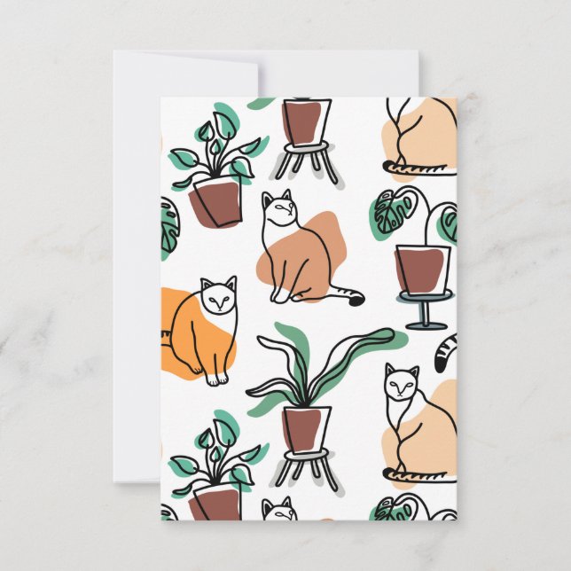 Cartons Réponse Art de trait dessin chats et fleurs (Devant)