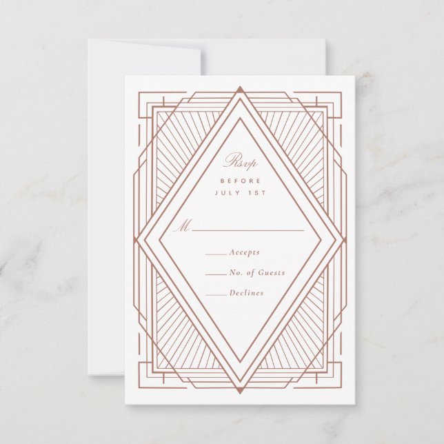 Cartons Réponse Art Déco Diamond Blanc et Rose Mariage or (Devant)