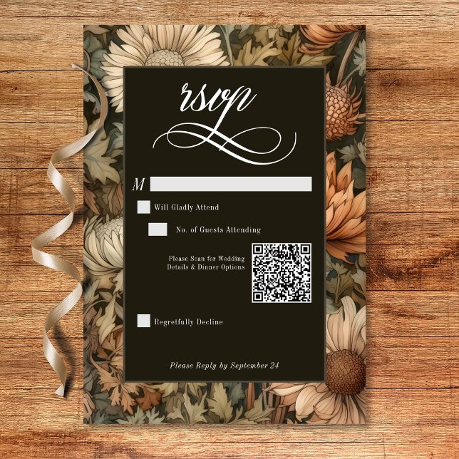 Cartons Réponse Art Nouveau Brown William Morris Floral Mariage (Art Nouveau Brown William Morris Floral Wedding RSVP Card)