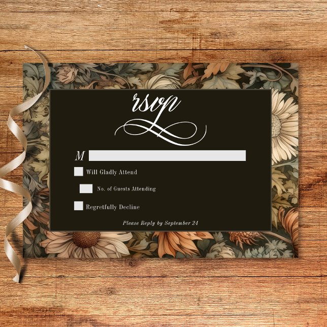 Cartons Réponse Art Nouveau Brown William Morris Floral Mariage (Art Nouveau Brown William Morris Floral Wedding RSVP Card)