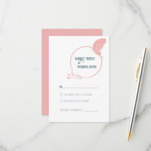 Cartons Réponse Art Nouveau Dusty rose Vintage papillon Mariage