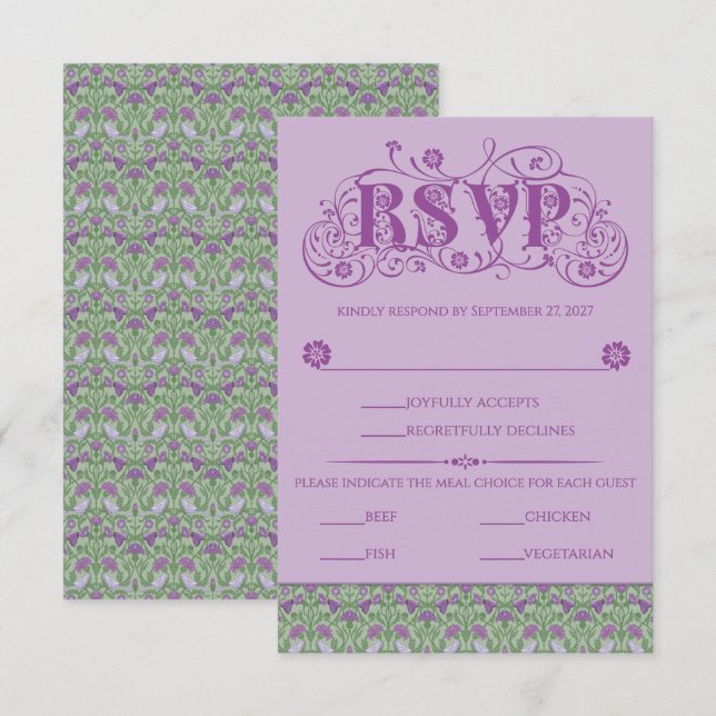 Cartons Réponse Art Nouveau Élégants Inséparables Violet (Devant / Derrière)