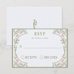 Cartons Réponse Art Nouveau Floral Mariage vert et rose