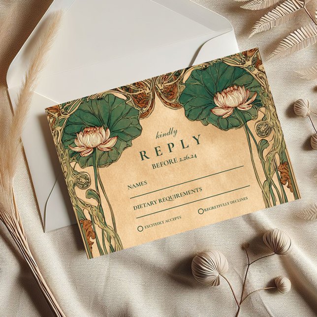 Cartons Réponse Art Nouveau Lotus Floral Mariage (Créateur téléchargé)
