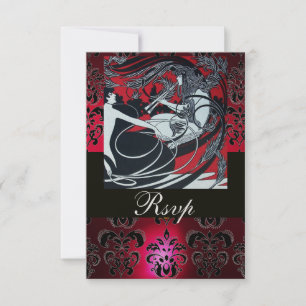 Cartons Réponse ART NOUVEAU OR NOIR ROUGE DAMASK RSVP, ruby