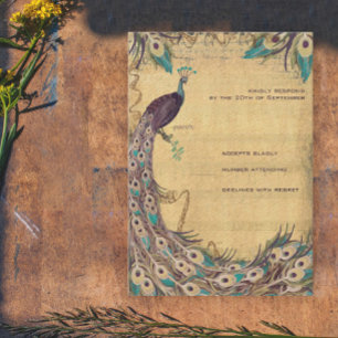 Cartons Réponse Aubergine Aqua Paon Vintage 3 Plumes