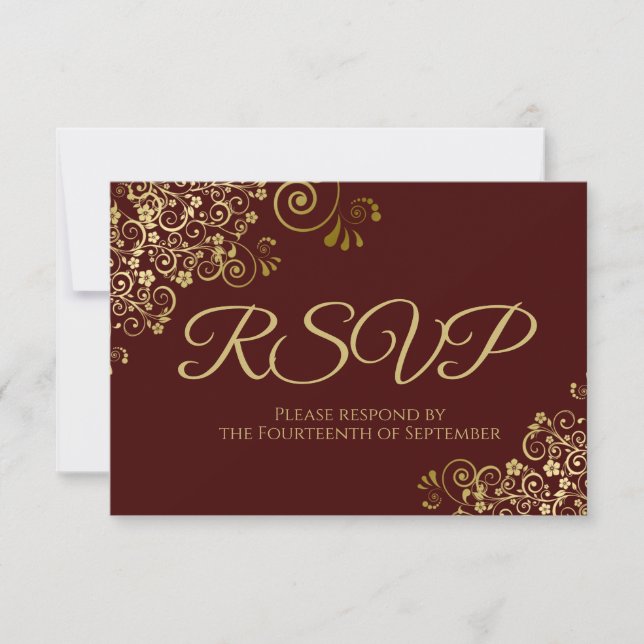 Cartons Réponse Auburn Brown avec Elegant Gold Lace Mariage (Devant)