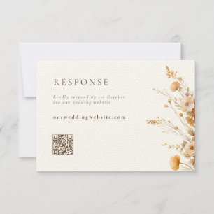Cartons Réponse Automne Brown & Tan Fleur sauvage QR Code Mariage