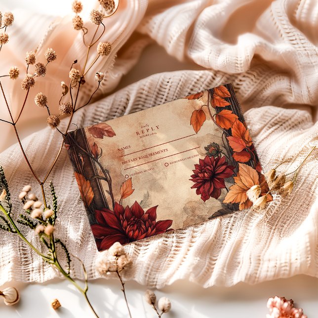 Cartons Réponse Automne Dahlia Elegance Mariage (Créateur téléchargé)