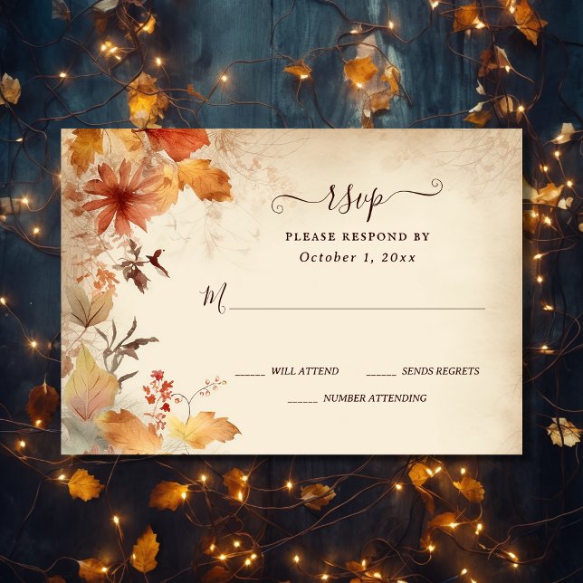 Cartons Réponse Automne dans l'amour Belle automne Fleurs Mariage  (Front - Fall in Love Beautiful Autumn Flowers Fall Wedding RSVP Card)