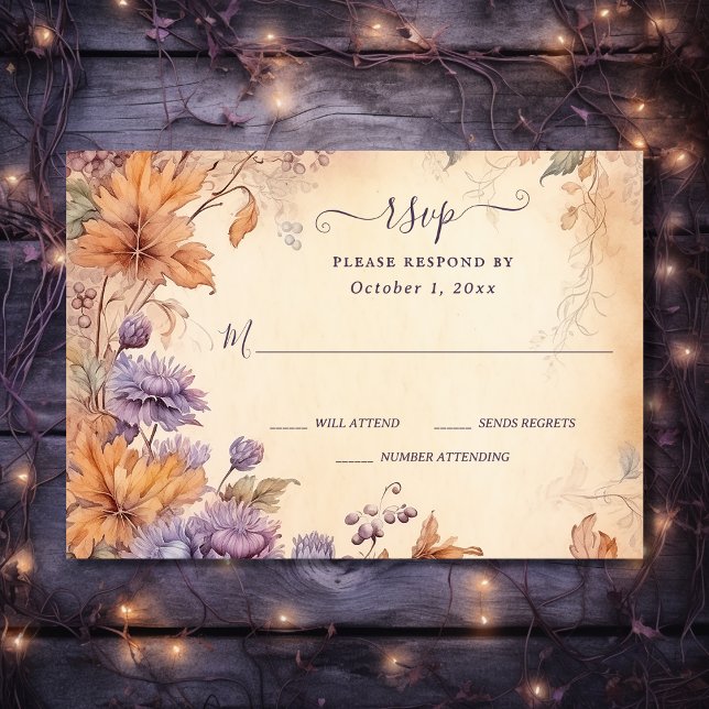 Cartons Réponse Automne dans l'amour Belle automne Fleurs Mariage  (Front - Fall in Love Beautiful Autumn Flowers Fall Wedding RSVP Card)