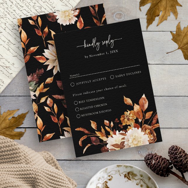 Cartons Réponse Automne Élégant Noir (Black Elegant Fall RSVP Card
)