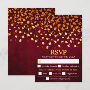Cartons Réponse Automne Feuilles Red Grunge Mariage Repas Choix