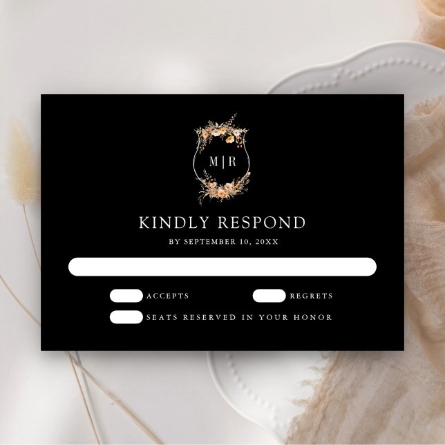Cartons Réponse Automne Fleur sauvage Crest Black Mariage (Créateur téléchargé)