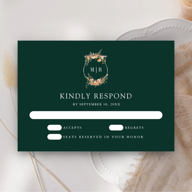Cartons Réponse Automne Fleur sauvage Crest Emerald Green Mariage (Créateur téléchargé)