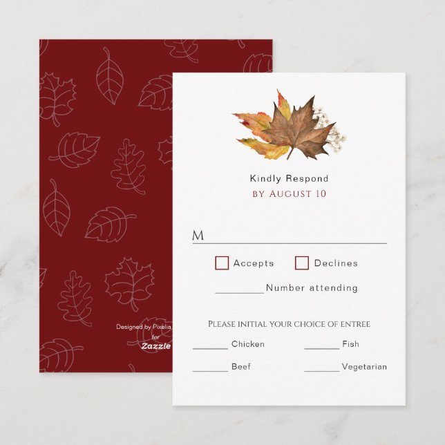 Cartons Réponse Automne Moderne Feuilles Automne Simple Mariage (Devant / Derrière)