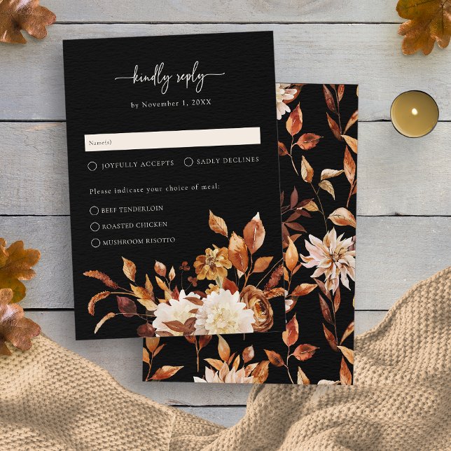 Cartons Réponse Automne Noir Élégant (Elegant Black Autumn RSVP Card
)