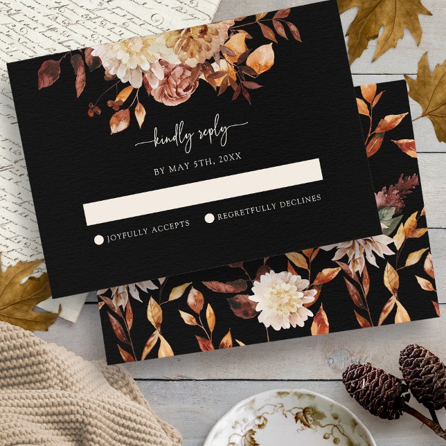 Cartons Réponse Automne Noir Élégant (Elegant Black Fall RSVP Card
)