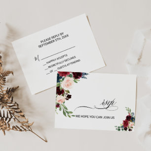 Cartons Réponse Automne Rustique Éblouissant Bourgogne Mariage Rsv