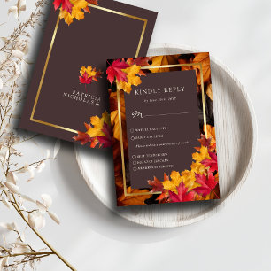 Cartons Réponse Automne Woody Brown & Elegant Golden Frame Mariage