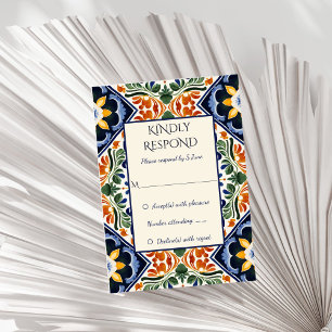 Cartons Réponse Azulejo bleu Talavera vintage mariage mexicain