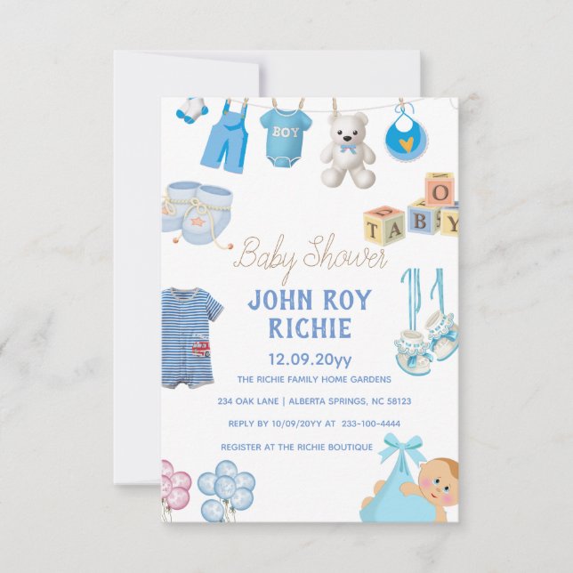 Cartons Réponse Baby shower | Baby Boy Blue (Devant)